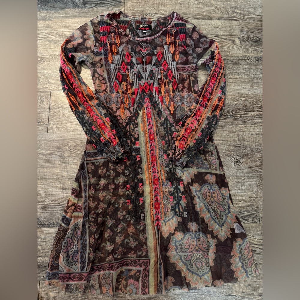 Johnny Was Dress Sheer and Embroidered